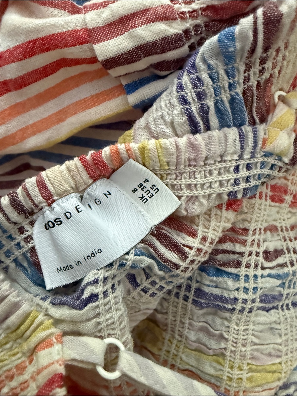 ASOS DESIGN Rainbow Stripe Smocked Linen Blend Romper - Picture 4 of 5